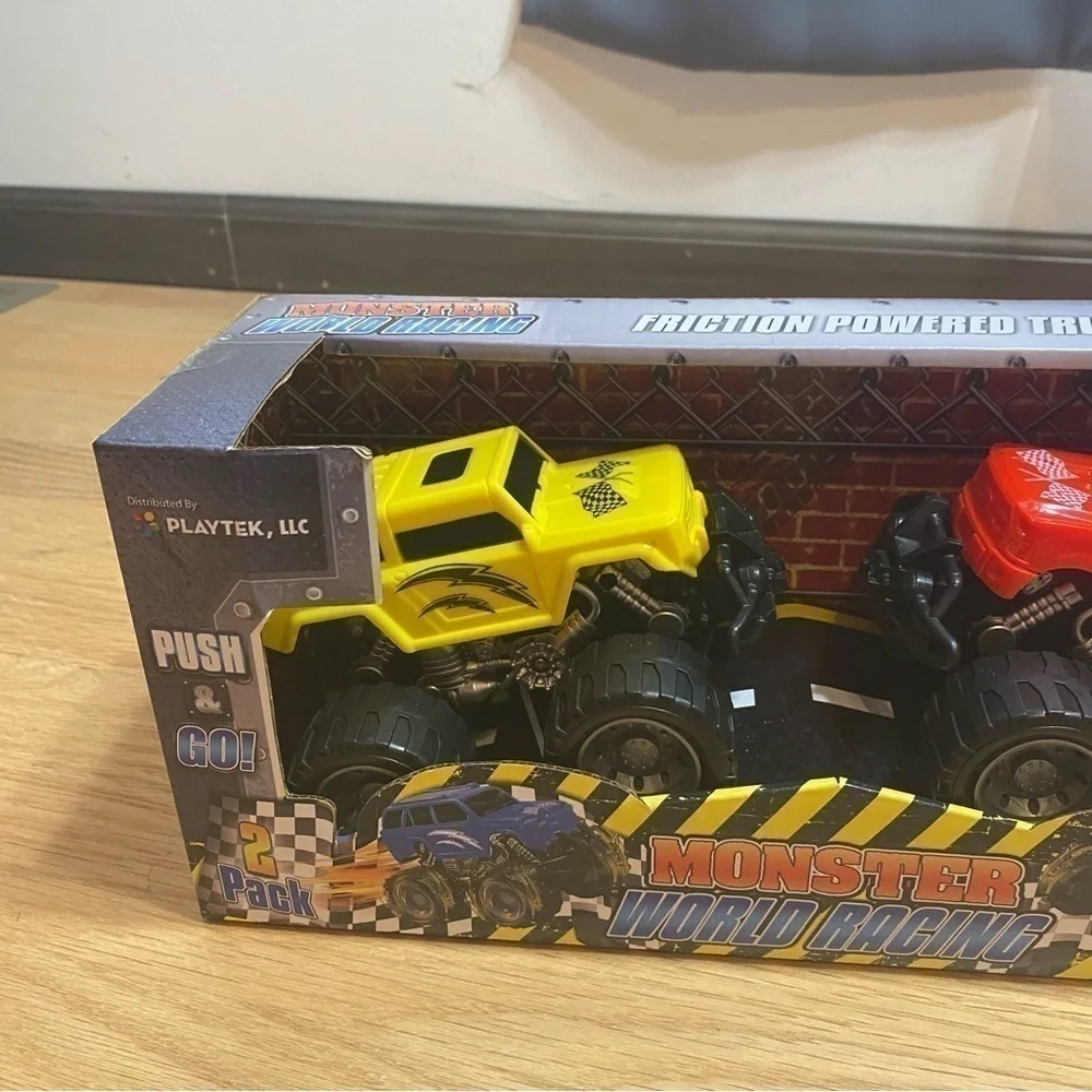 Monster Truck Push & Go World Racing Toys NEW Red Yellow Friction Powered Trucks